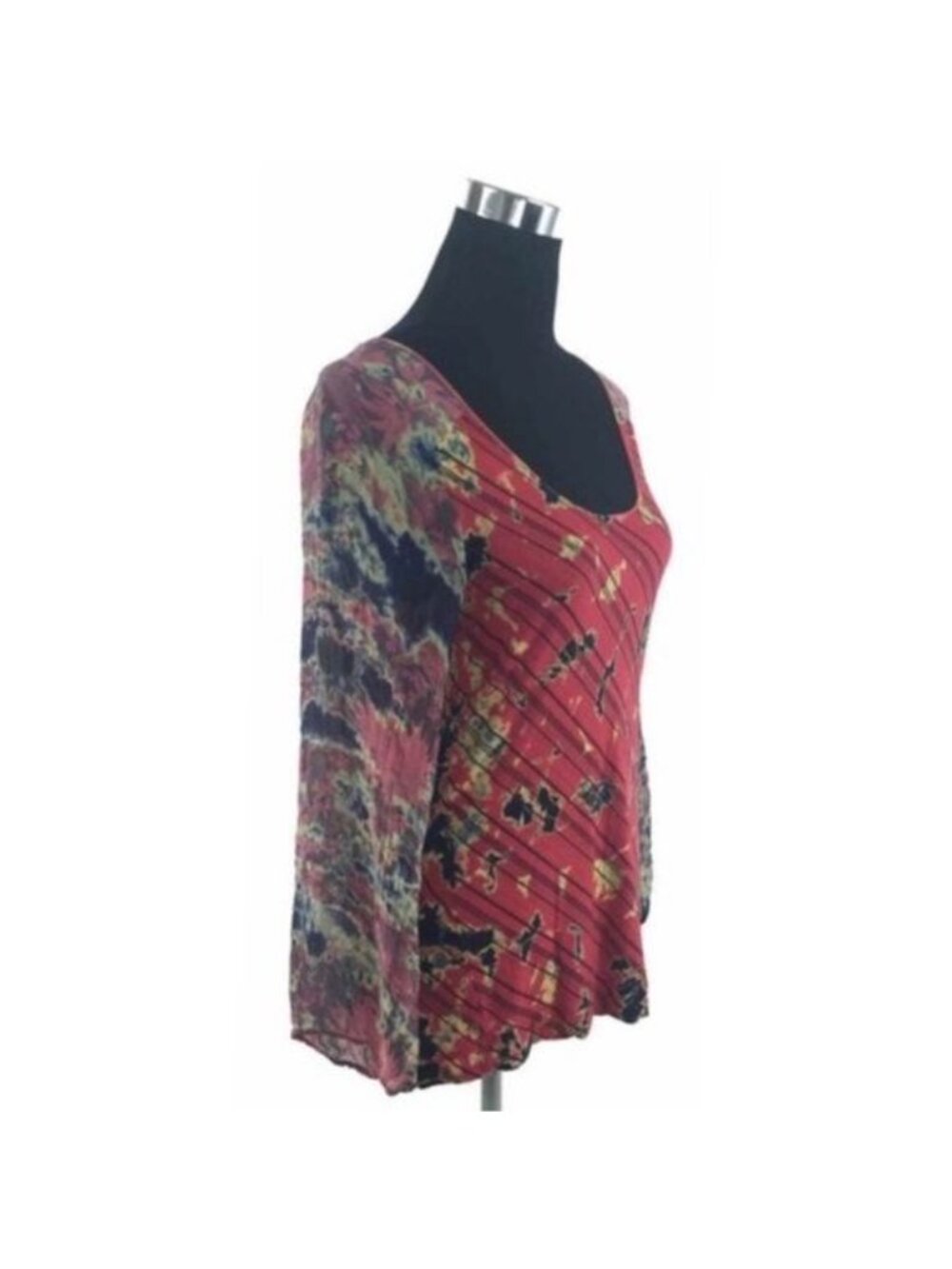 Vintage Language Silk Scoop Neck Long Sleeve Top M | 90s Boho Grunge Y2K Indie - Picture 3 of 8